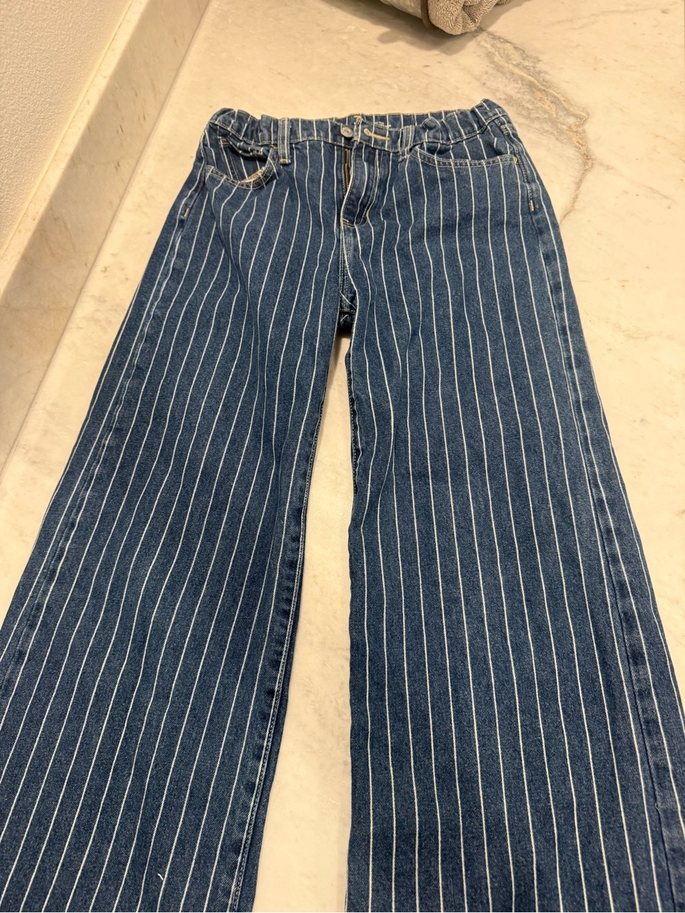 Old Navy Navy Pinstripe Wide-Leg Kids Jeans
